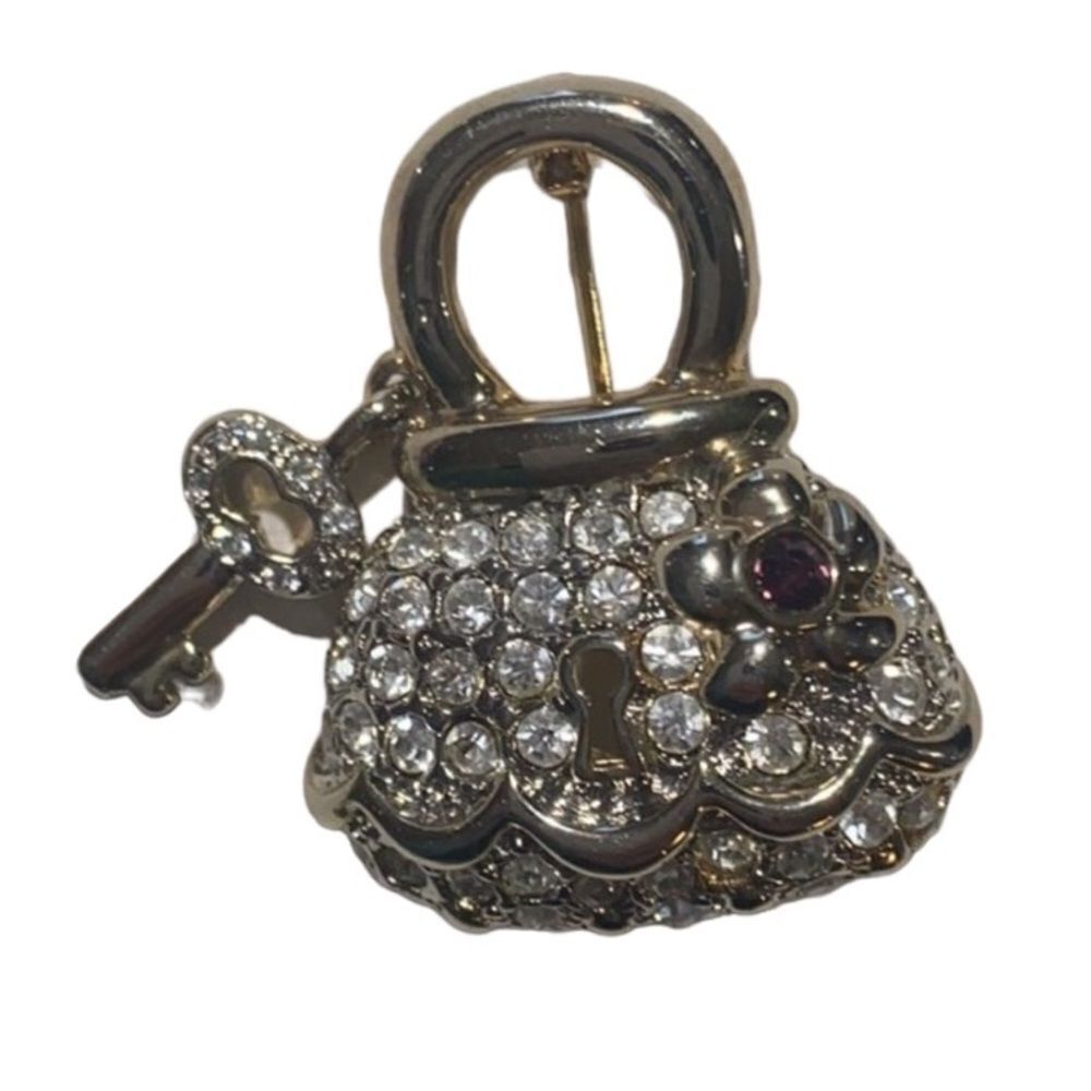 3D Tiny Rhinestone Lock with Key Pin Brooch Jewelry Women